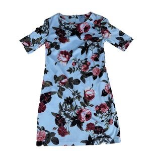 CeCe Dress Womens Extra Small Blue Floral Stretch Short Sleeve Sheath XS Summer